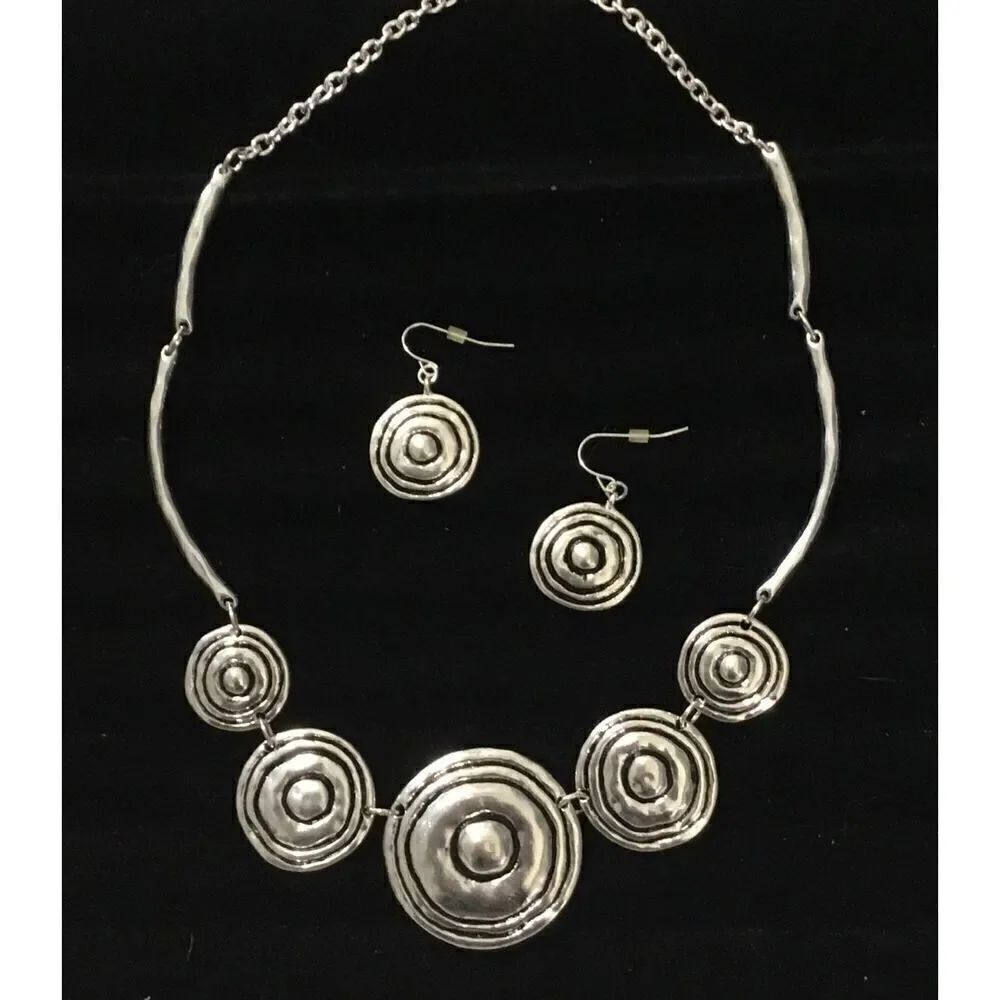 Silver Swirl Discs Necklace & Earrings